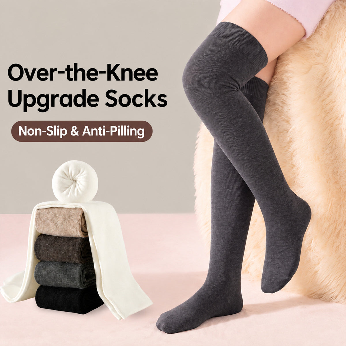 LUVAIRY 5-Pack Premium Comfort Thick Wool Over-the-Knee Socks for Autumn and Winter Daily Wear