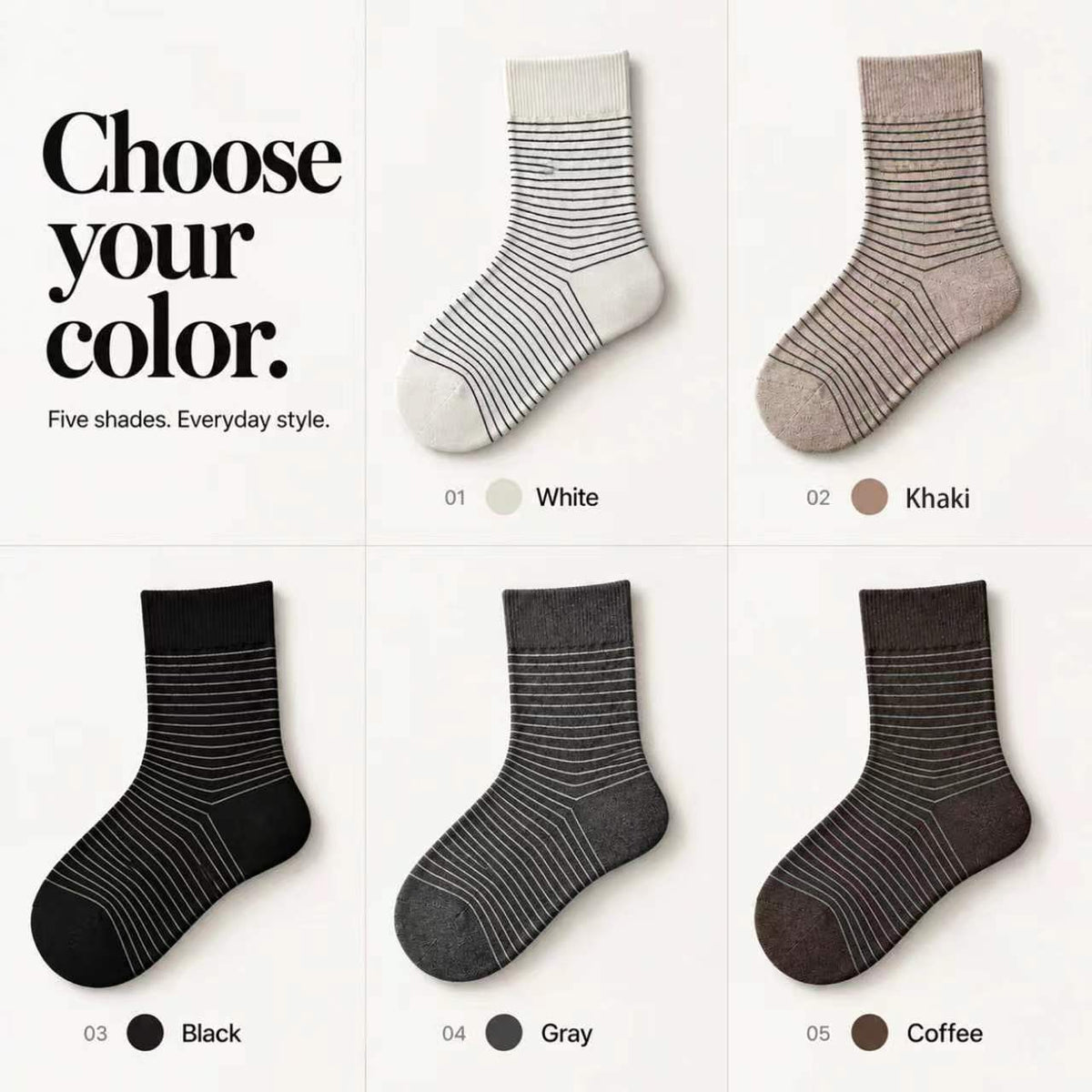 LUVAIRY Everyday Striped Wool Crew Socks – 5-Pair Set