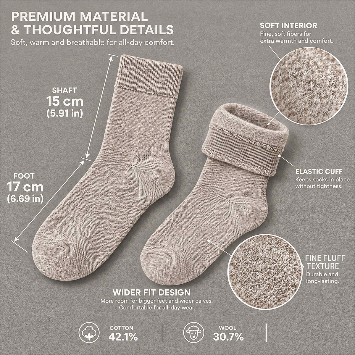 LUVAIRY Wide-Fit Wool-Blend Crew Socks – Soft Warmth & Gentle Comfort