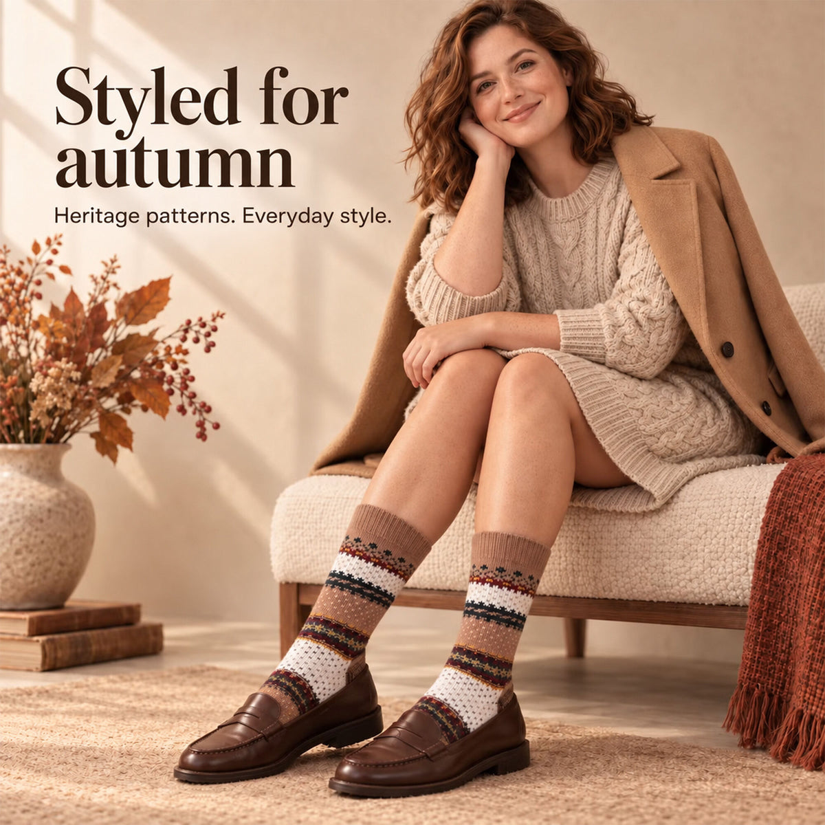LUVAIRY Heritage Pattern Cotton Crew Socks – Soft Everyday Comfort