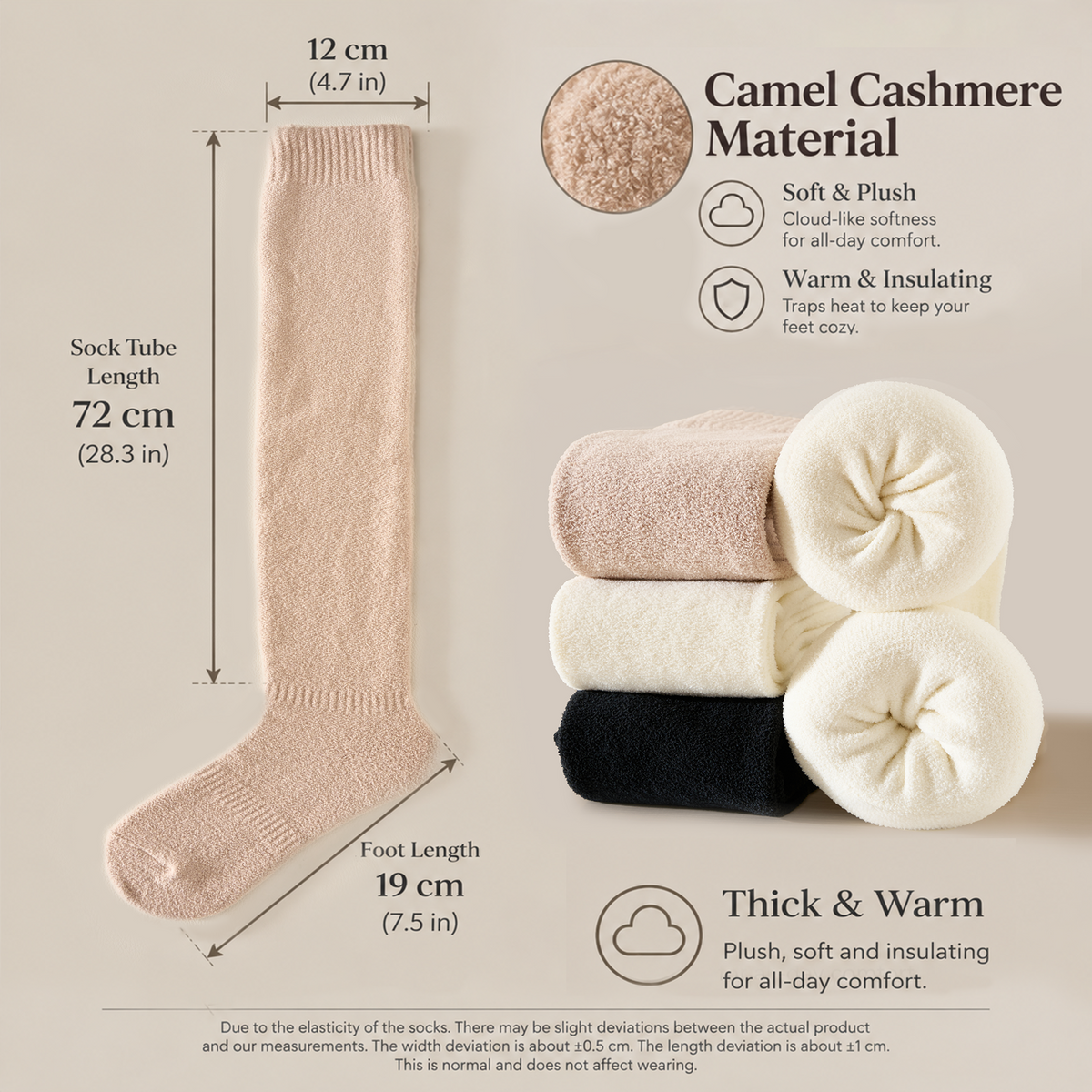 LUVAIRY Camel Cashmere Over-the-Knee Socks – Cozy Warmth & Soft Comfort