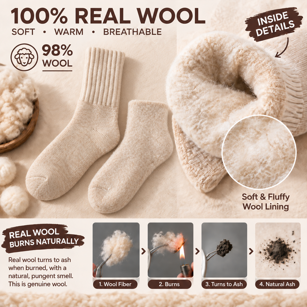 LUVAIRY Cloud-Warm 98% Wool Crew Socks – Wide Fit & Seamless Comfort  Product Description