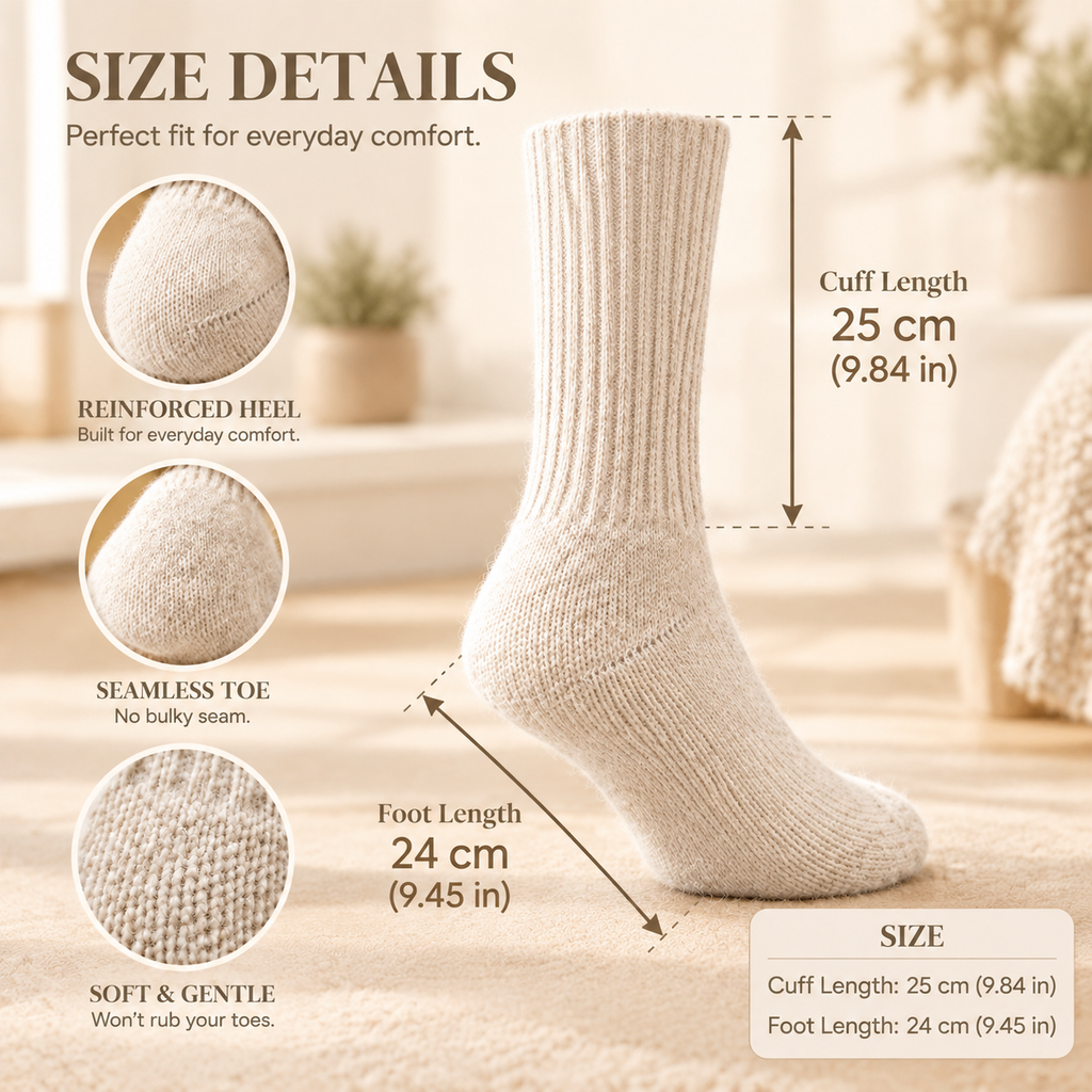 LUVAIRY Cloud-Warm 98% Wool Crew Socks – Wide Fit & Seamless Comfort  Product Description