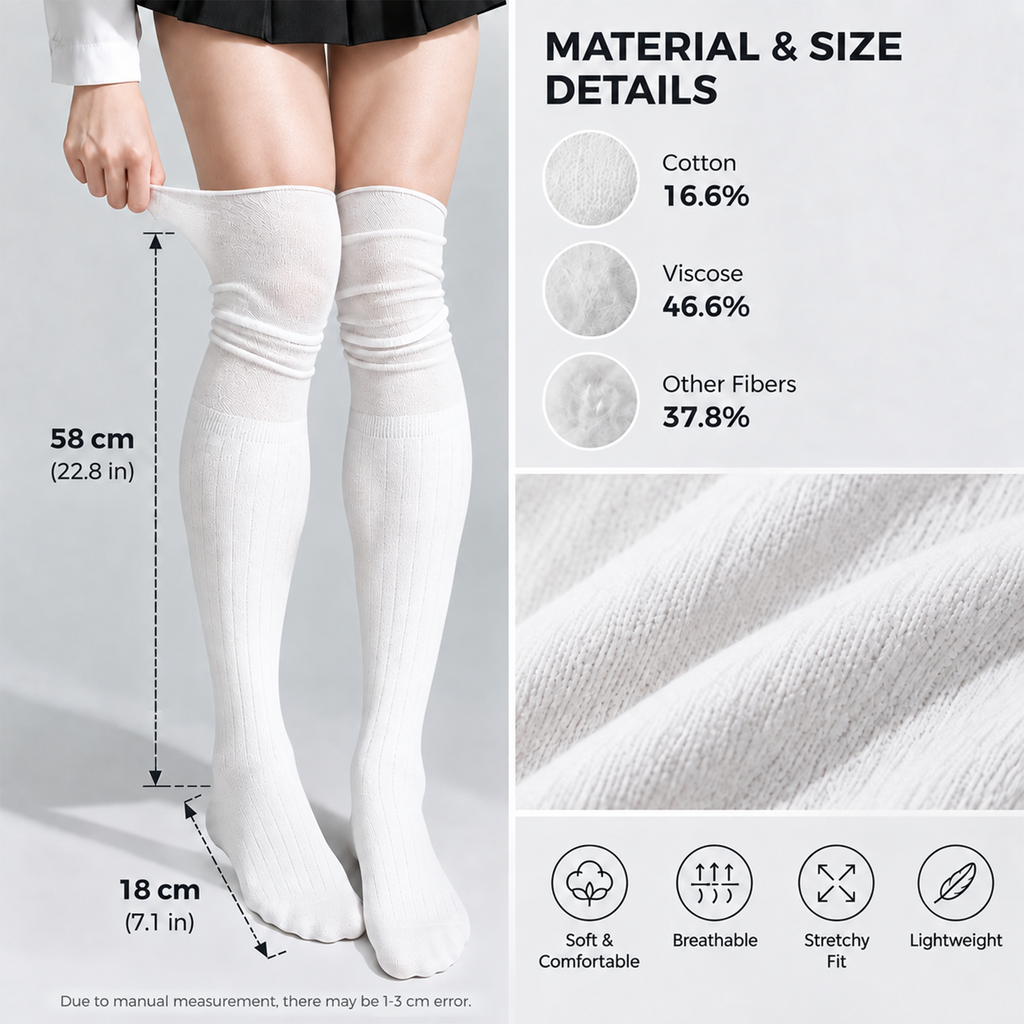 LUVAIRY SoftDrape Thigh-High Socks – 4-Pack Stretchy Slouch & Pull-Up Socks