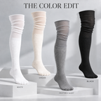 LUVAIRY SoftDrape Thigh-High Socks – 4-Pack Stretchy Slouch & Pull-Up Socks