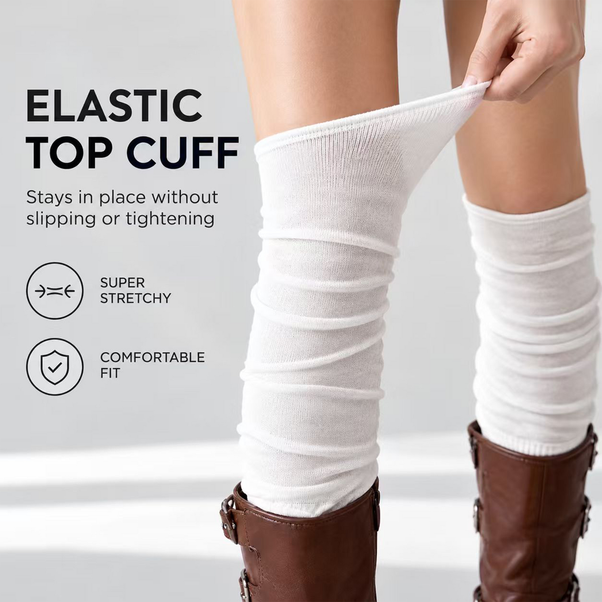 LUVAIRY SoftDrape Thigh-High Socks – 4-Pack Stretchy Slouch & Pull-Up Socks