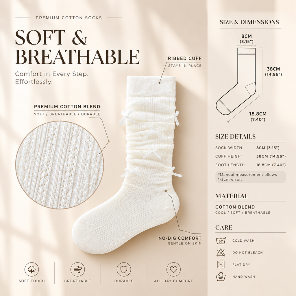 LUVAIRY SoftBow Knee-High Socks – 4-Pack Cotton-Blend Slouch Socks with Bow Detail