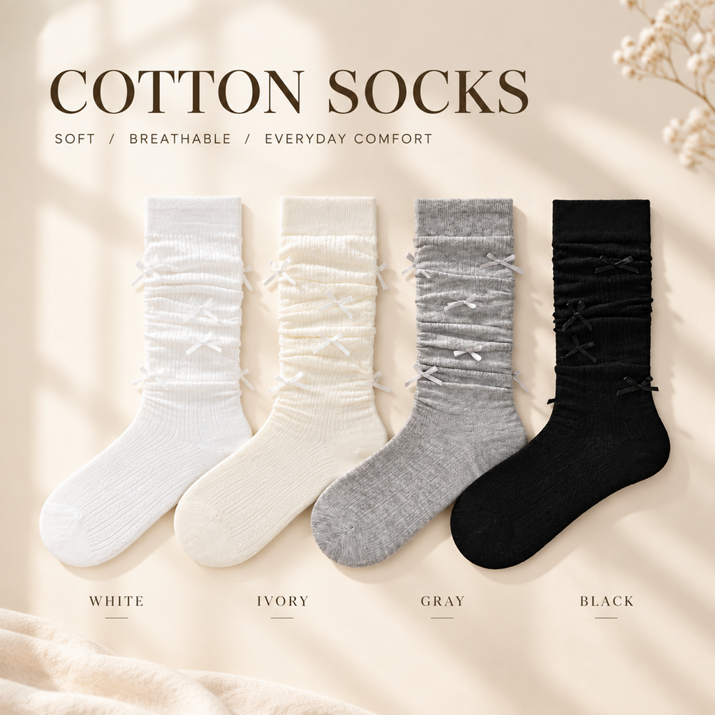 LUVAIRY SoftBow Knee-High Socks – 4-Pack Cotton-Blend Slouch Socks with Bow Detail
