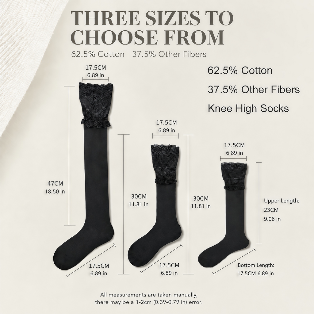 LUVAIRY Soft Romance Lace Bow Cotton Blend Socks – Three Lengths