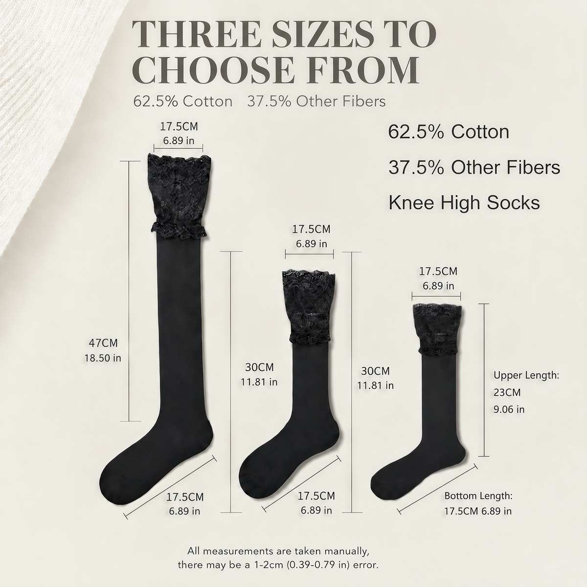 LUVAIRY Soft Romance Lace Bow Cotton Blend Socks – Three Lengths