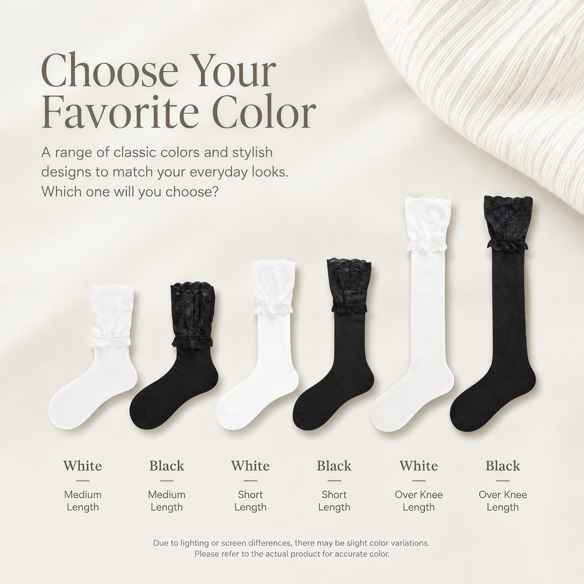 LUVAIRY Soft Romance Lace Bow Cotton Blend Socks – Three Lengths