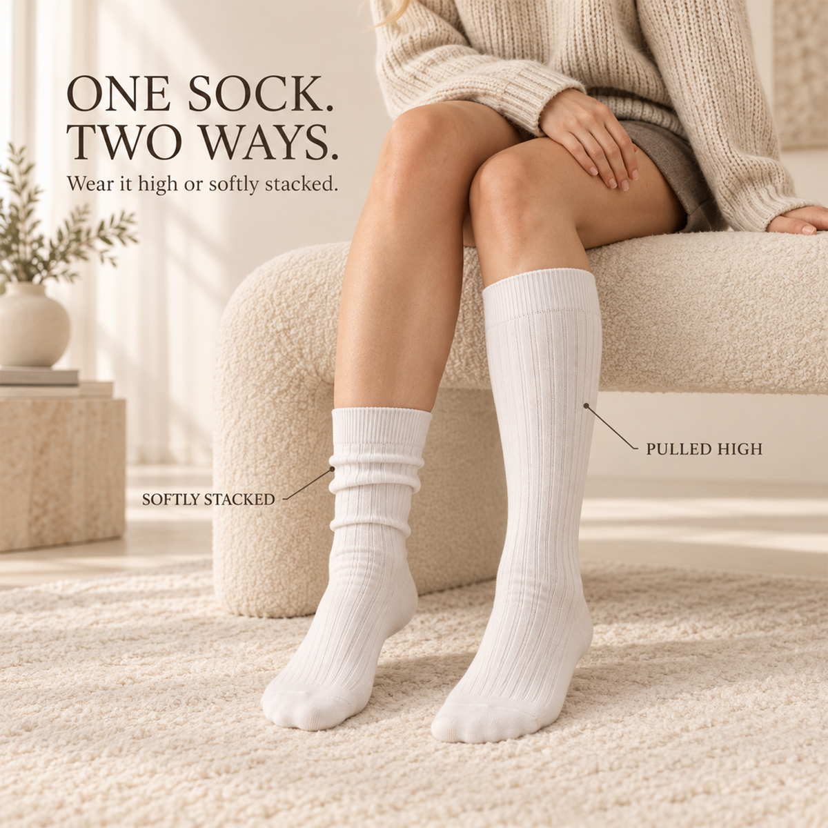 LUVAIRY Everyday Ribbed Cotton Knee-High Socks – Soft Stretchy 3-Color Essential Socks