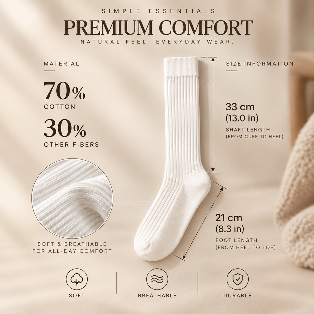 LUVAIRY Everyday Ribbed Cotton Knee-High Socks – Soft Stretchy 3-Color Essential Socks
