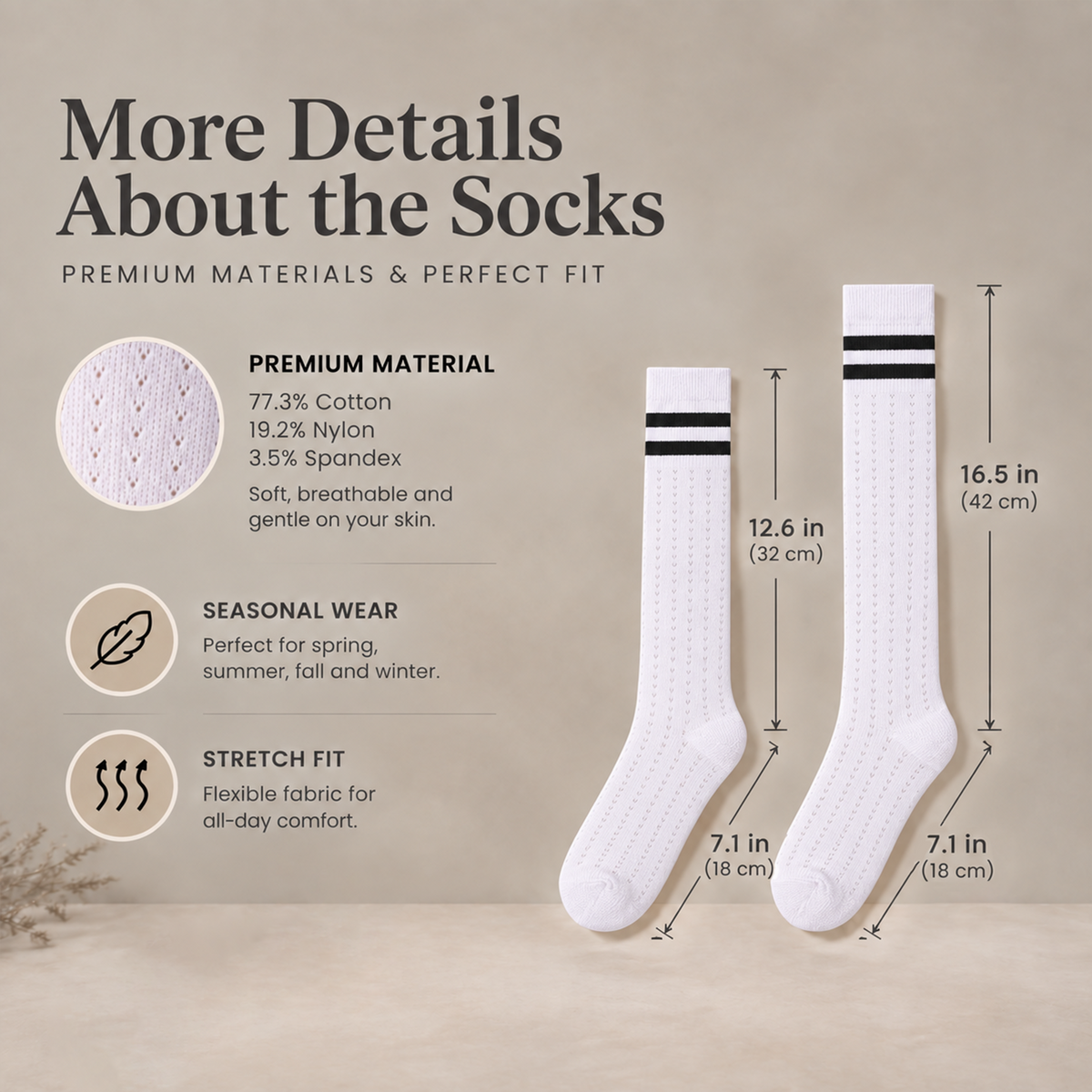 LUVAIRY Classic Stripe Breathable Cotton Knee-High Socks