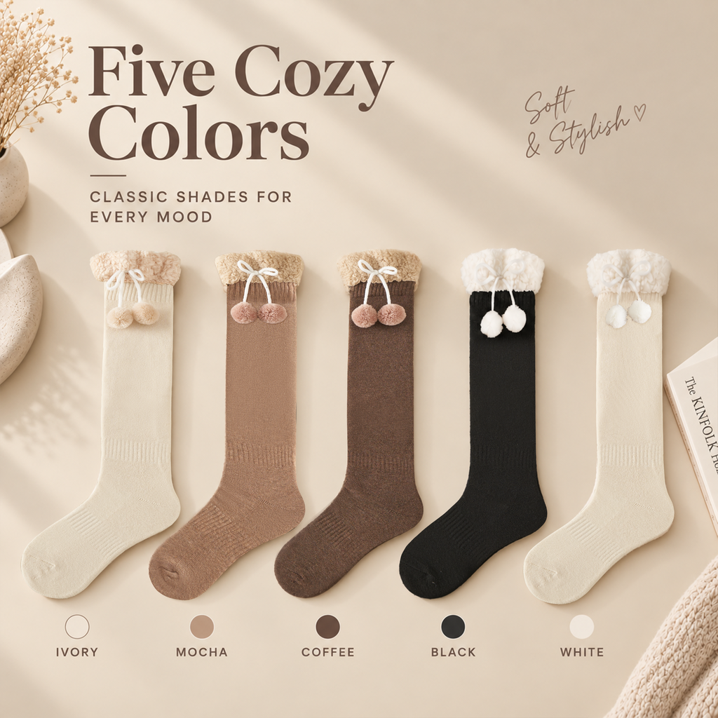 LUVAIRY Hearthside Charm Pom-Pom Knee-High Socks