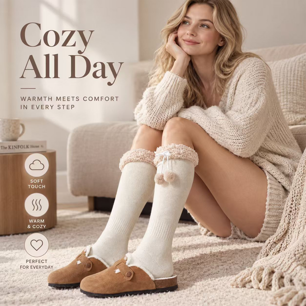 LUVAIRY Hearthside Charm Pom-Pom Knee-High Socks