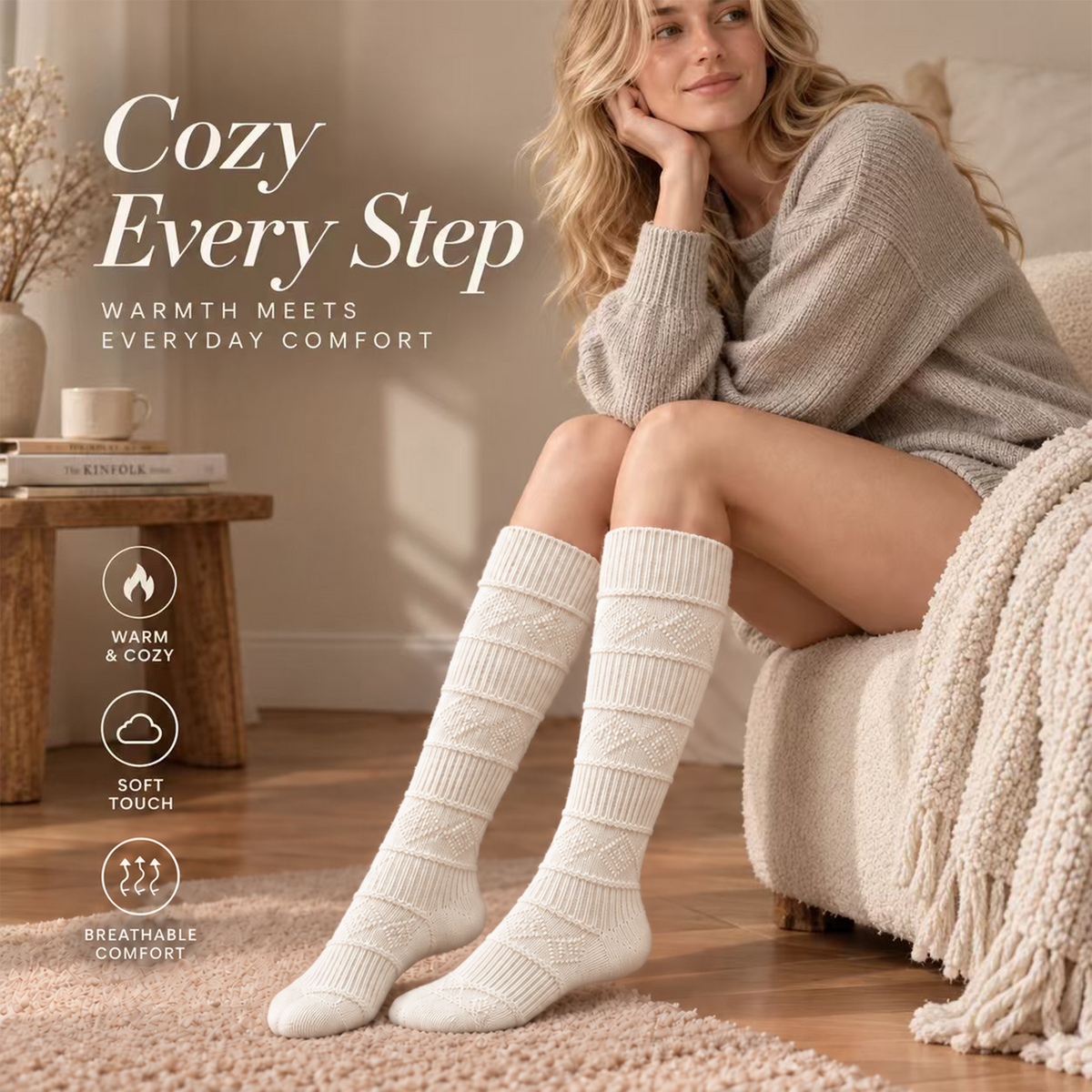 LUVAIRY Fireside Rhythm Textured Knee-High Comfort Socks