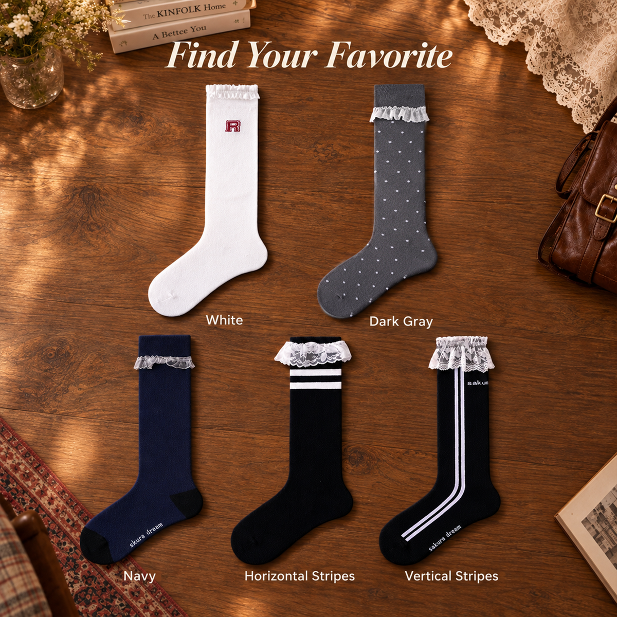 LUVAIRY After Class 5-Style Lace-Trim Knee-High Socks