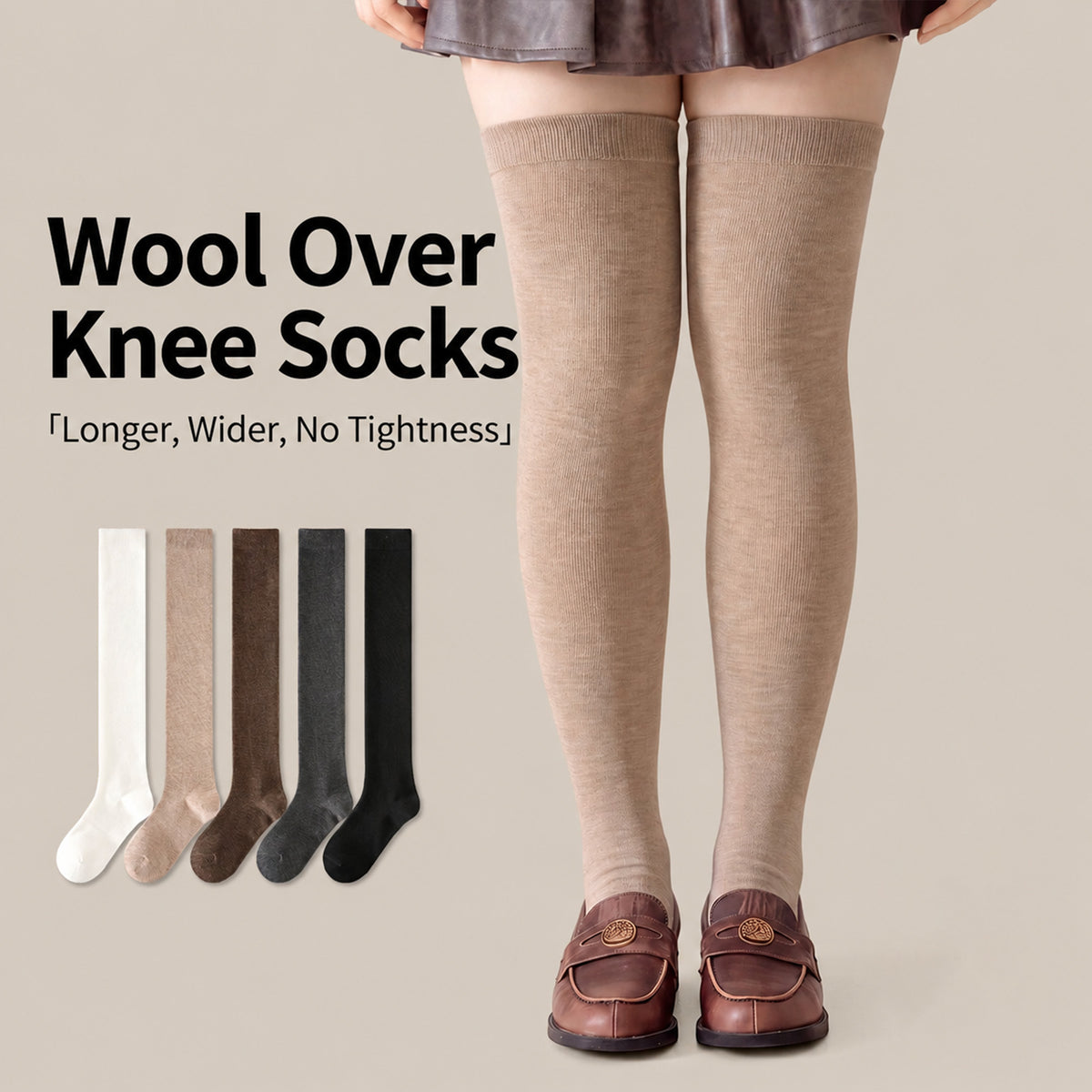 LUVAIRY 5-Pack Premium Comfort Thick Wool Over-the-Knee Socks for Autumn and Winter Daily Wear