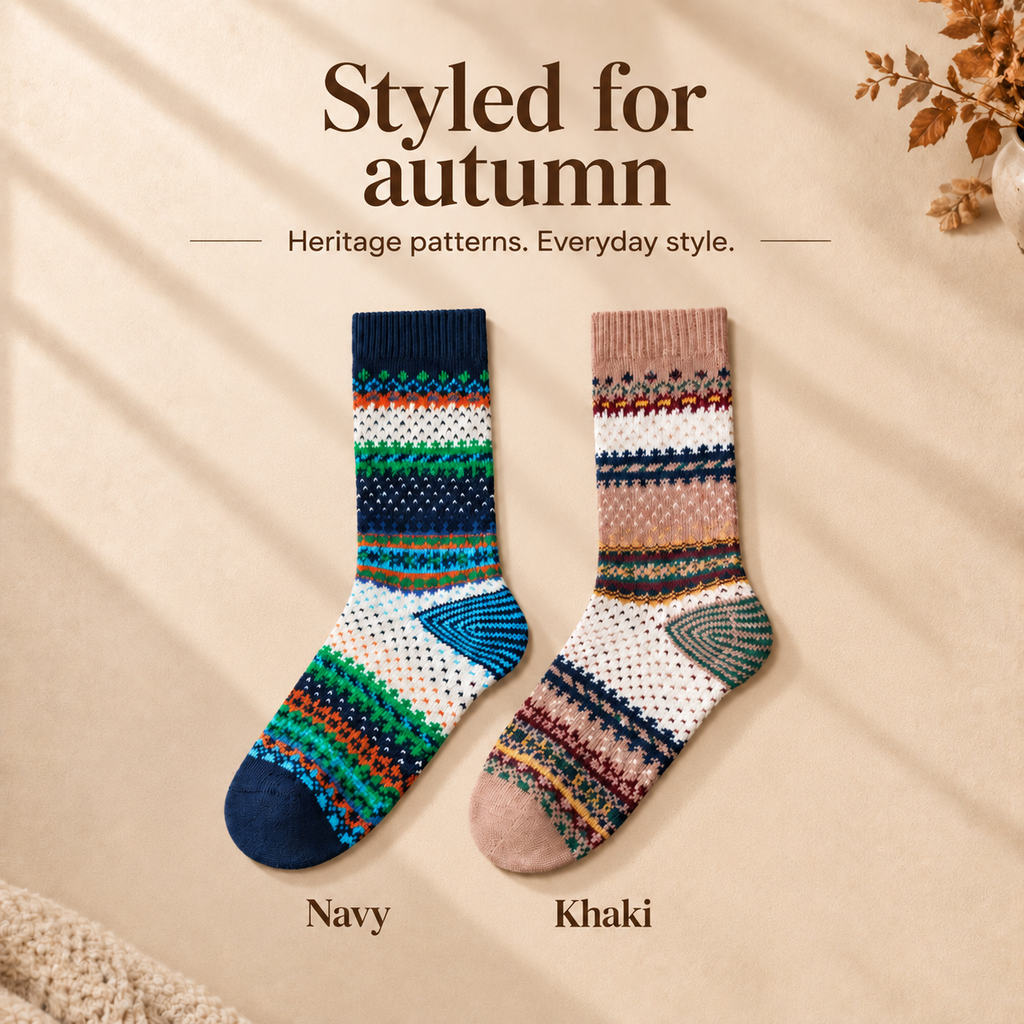 LUVAIRY Heritage Pattern Cotton Crew Socks – Soft Everyday Comfort