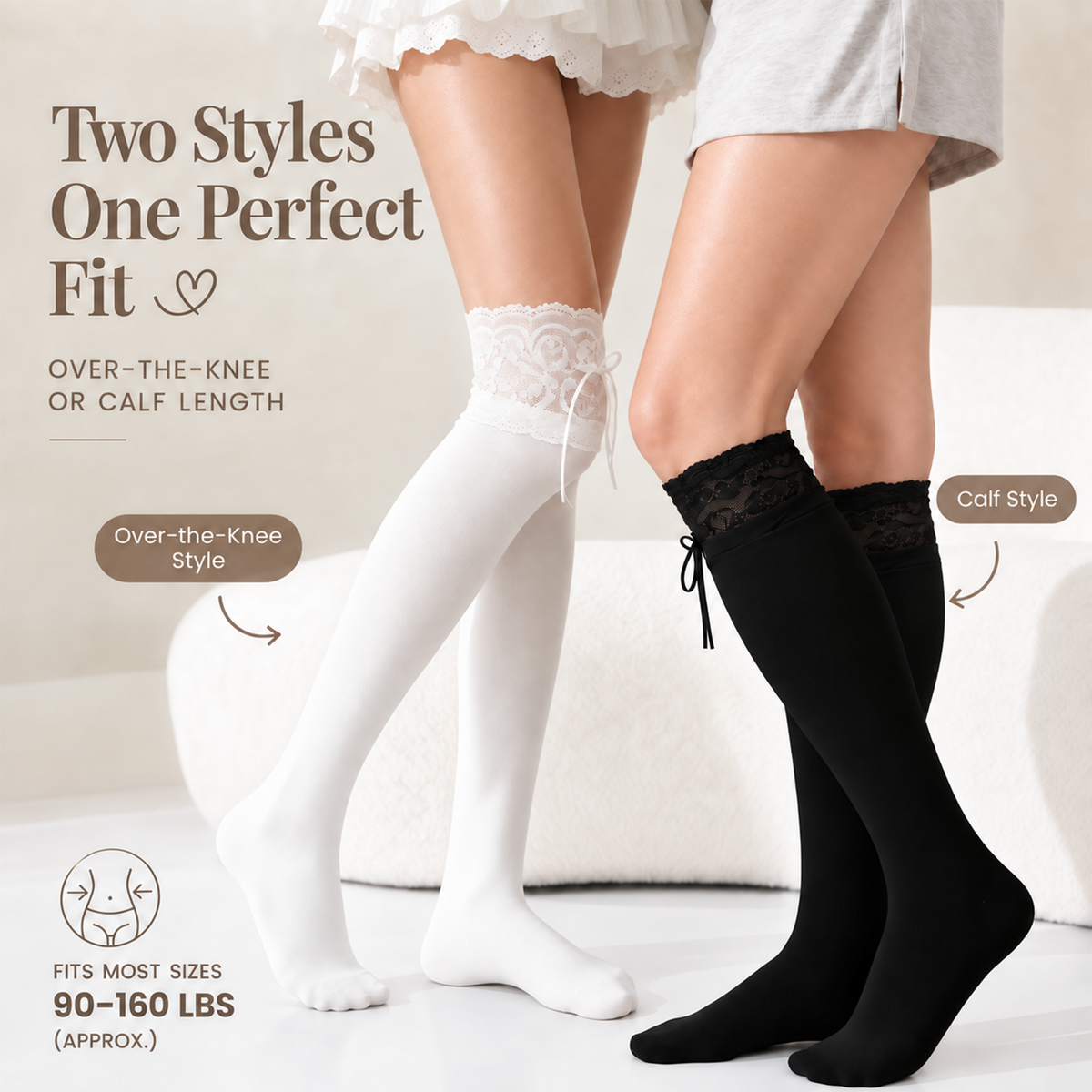 LUVAIRY Soft Romance Lace Bow Cotton Blend Socks – Three Lengths