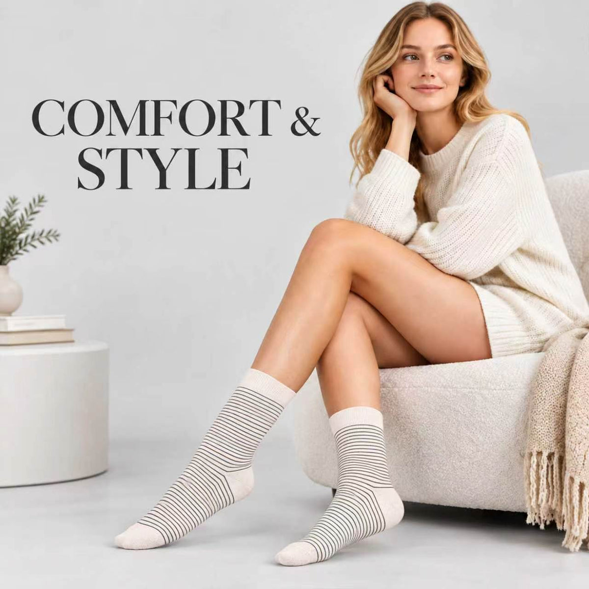 LUVAIRY Everyday Striped Wool Crew Socks – 5-Pair Set